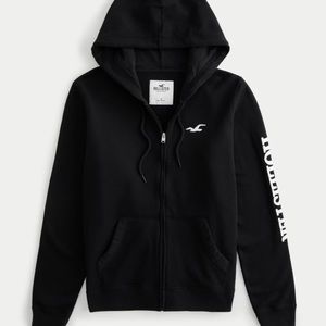 NWT Hollister Women’s Black Zip-Up Logo Hoodie